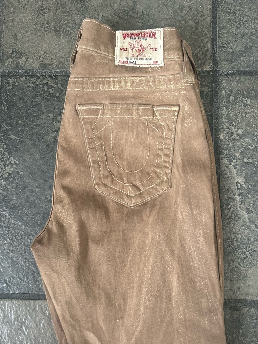 True Religion "HALLE" Low Rise Jeans Jeggings Gold Size 26  Made in USA
